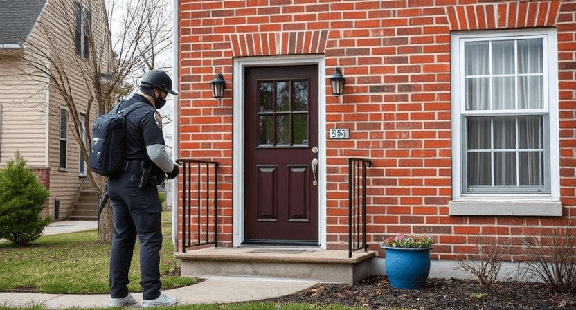 Empty commercial building with security inspection